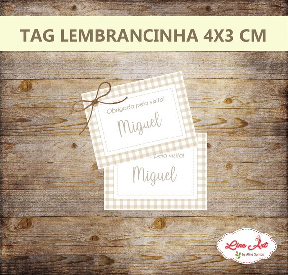 Tag Lembrancinha Maternidade - Xadrez Marrom