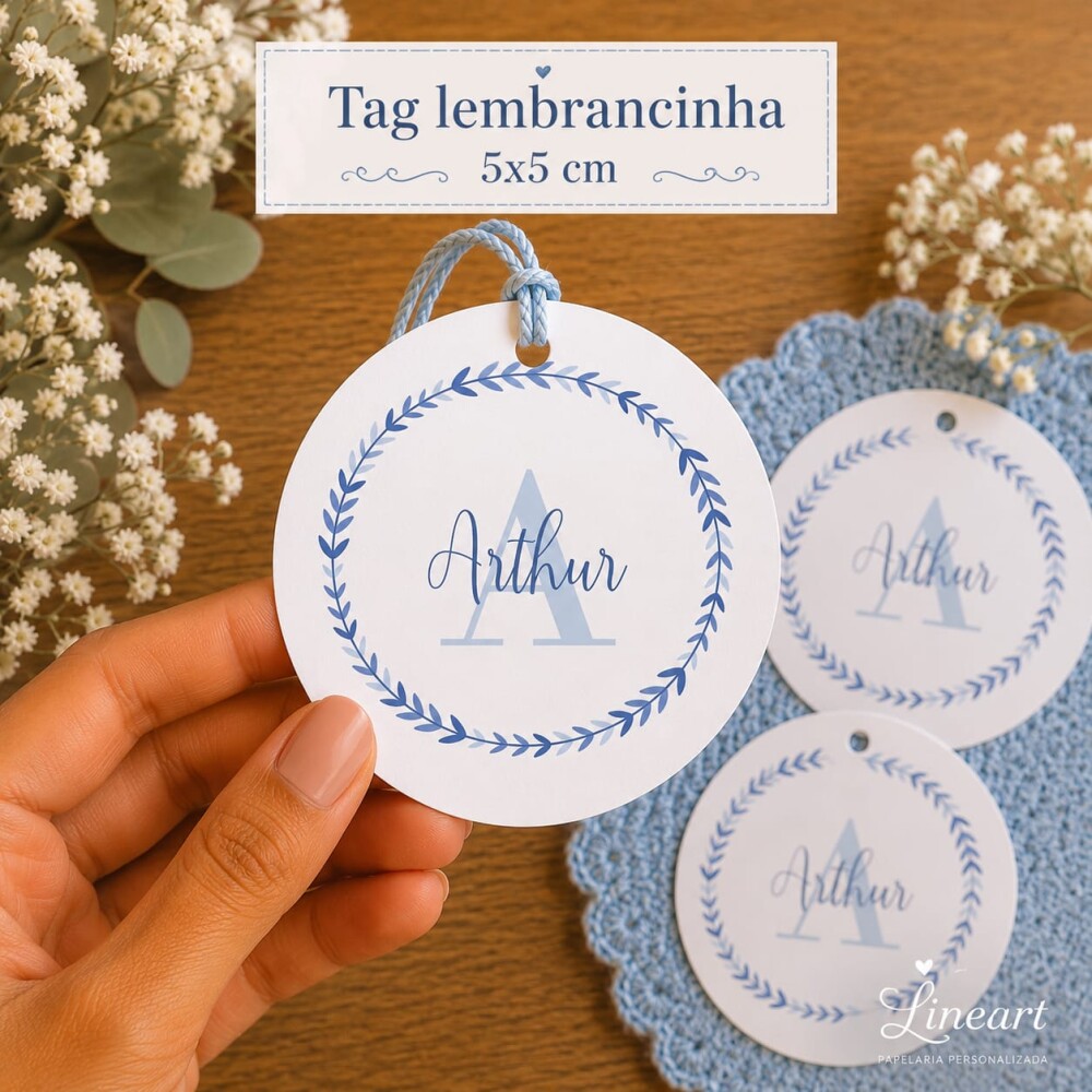 Tag Lembrancinha Maternidade Personalizada azul 5x5 cm
