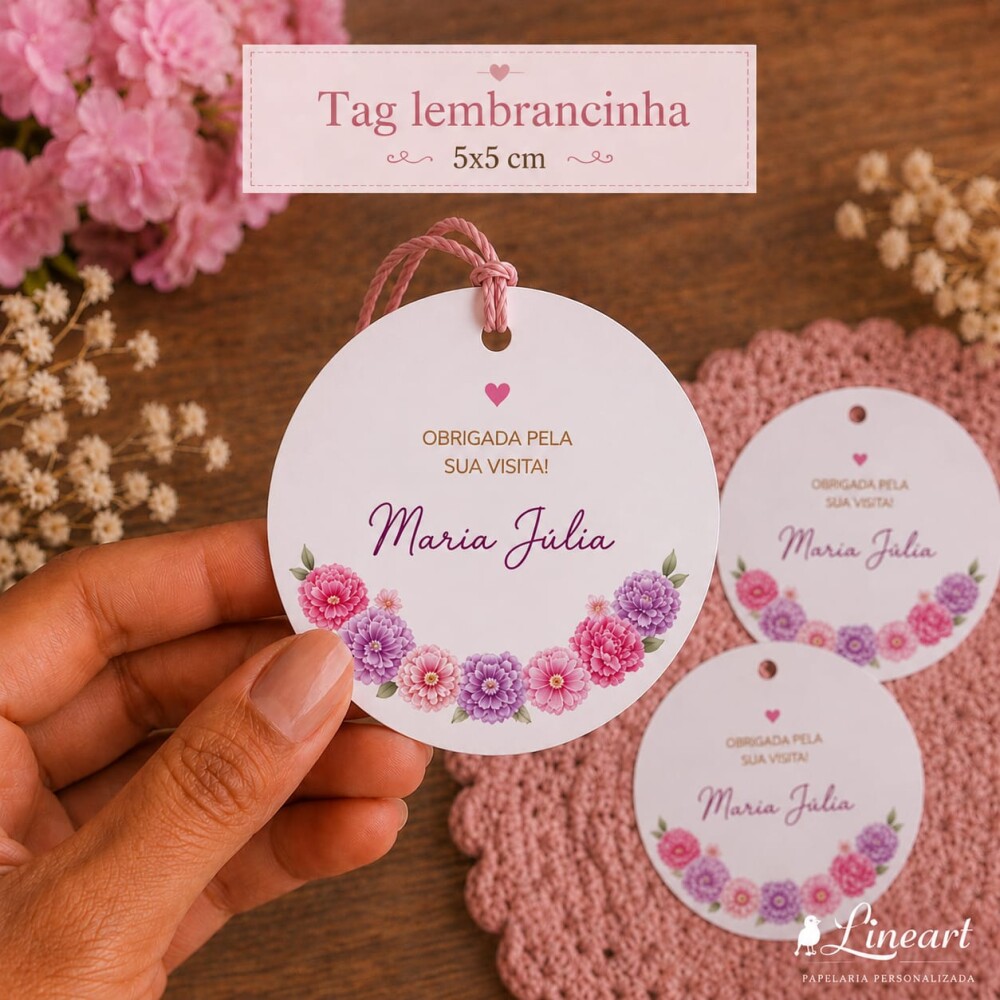 Tag Lembrancinha Maternidade Personalizada Floral 5x5 cm