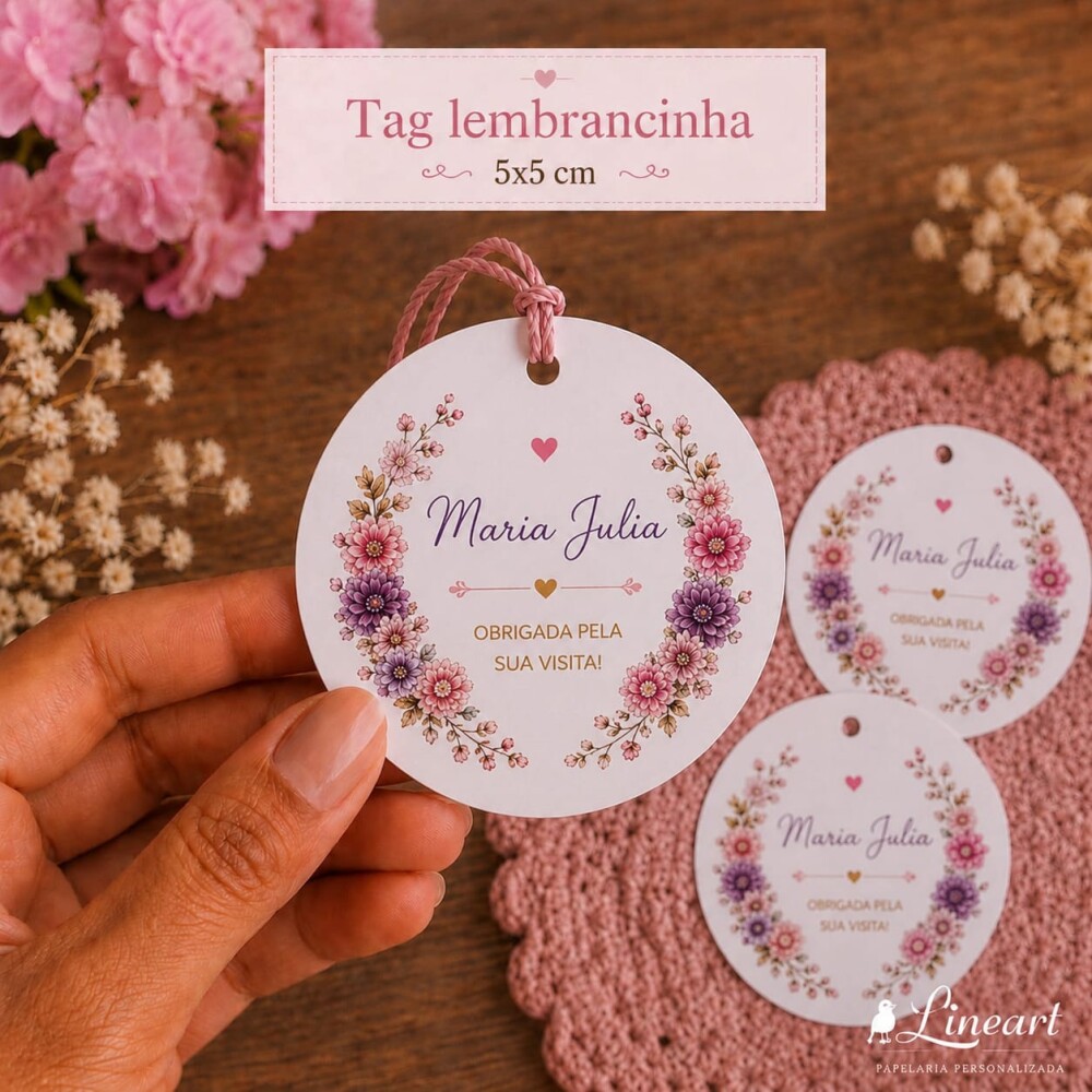 Tag Lembrancinha Maternidade Personalizada Floral 5x5 cm