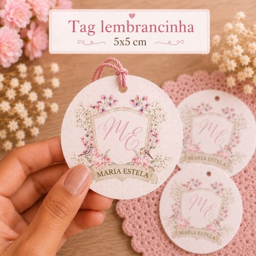 Tag Lembrancinha Maternidade Personalizada Floral 5x5 cm