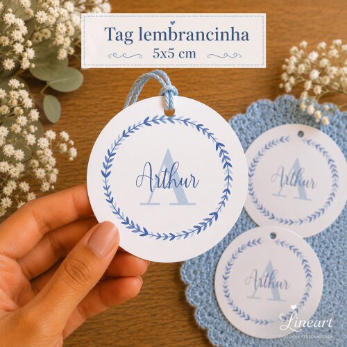 Tag Lembrancinha Maternidade Personalizada azul 5x5 cm