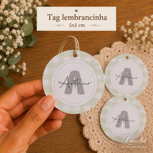 Tag Lembrancinha Maternidade Personalizada Verde 5x5 cm