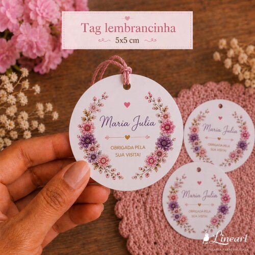 Tag Lembrancinha Maternidade Personalizada Floral 5x5 cm
