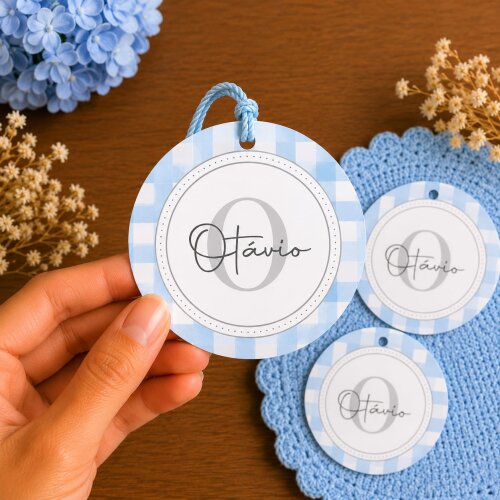 Tag Lembrancinha Xadrez Azul Personalizada 5x5 cm