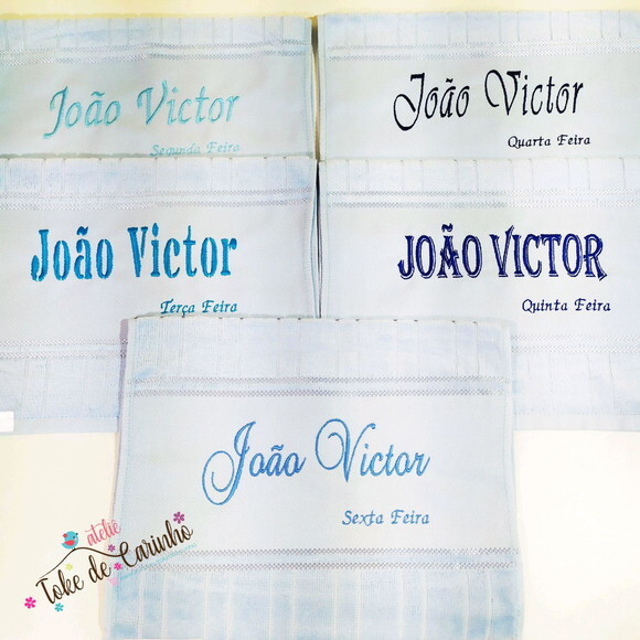*Kit 5 Toalhinhas Escolar Bordada com Nome.
