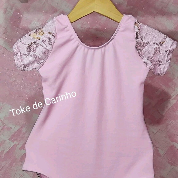 Collant/body Bailarina Manga Renda. Tamanho 1 ao 14.
