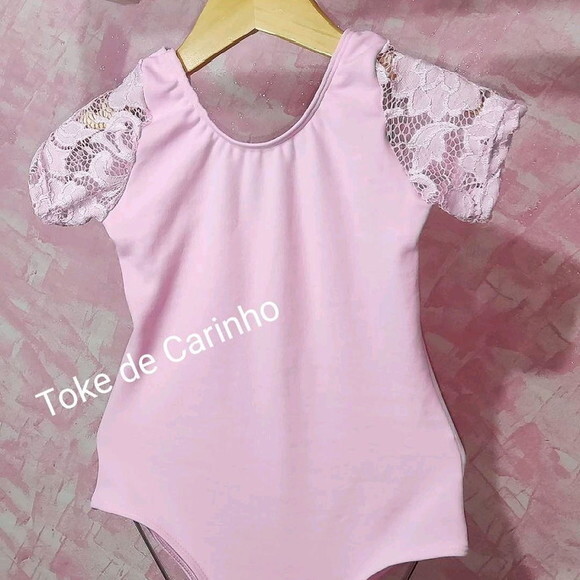 Collant/body Bailarina Manga Renda. Tamanho 1 ao 14.