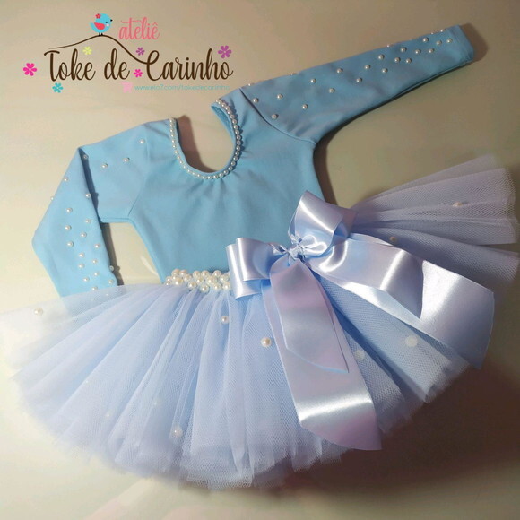 Conjunto Tutu Azul Bebê. Tamanho 1 Ano