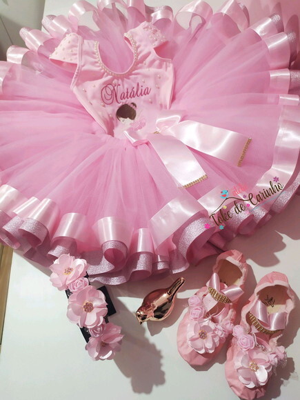 Fantasia bailarina Luxo Completa. Tamanho 1 ou 2 Anos.