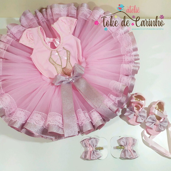 Fantasia bailarina Luxo Completa. Tamanho 3 até 6 Anos.