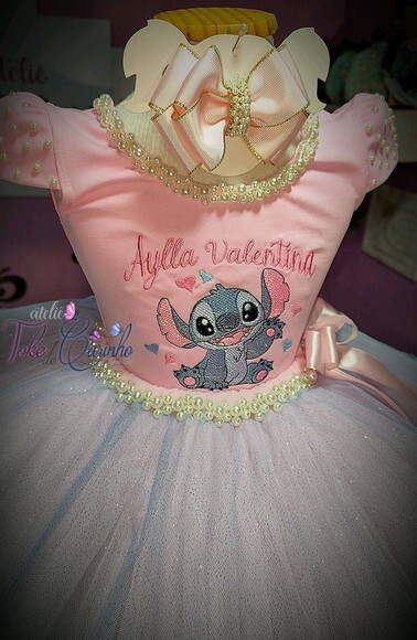 Fantasia stitch com Tiara ou Laço. Tamanho 3 até 6 Anos.