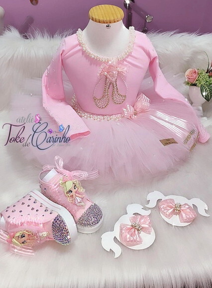 Fantasia Bailarina + Tênis. Tamanho 1 ou 2 Anos.