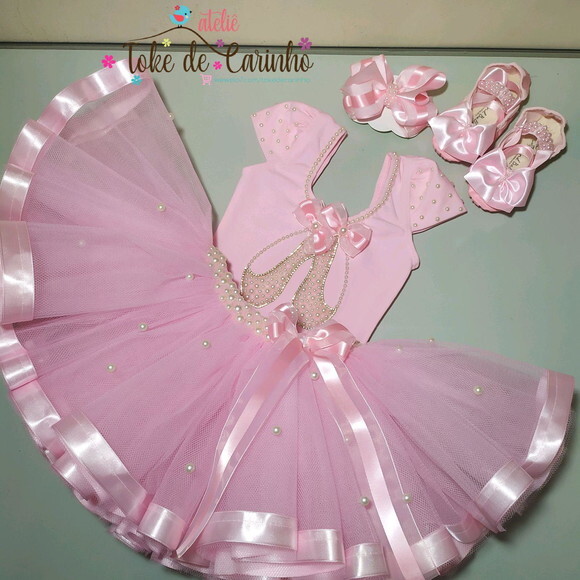 Fantasia Infantil bailarina Completa. Tamanho 1 ou 2 Anos.