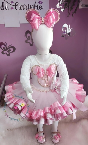 Fantasia Minnie Luxo Completa. Tamanho 1 ou 2 Anos