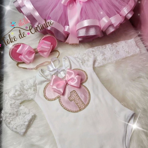 Fantasia Minnie Luxo Completa. Tamanho 3 a 6 Anos.