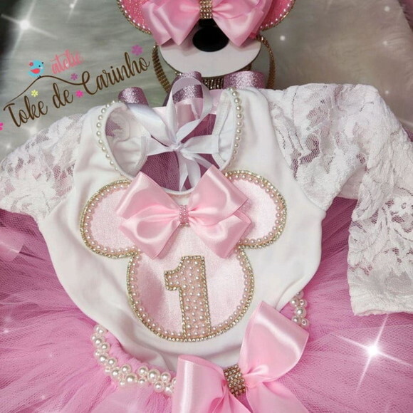 Fantasia Minnie Luxo Completa. Tamanho 3 a 6 Anos.