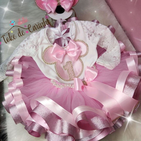 Fantasia Minnie Luxo Completa. Tamanho 3 a 6 Anos.