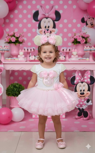 Fantasia Minnie Luxo. Tamanho 1 ou 2 Anos