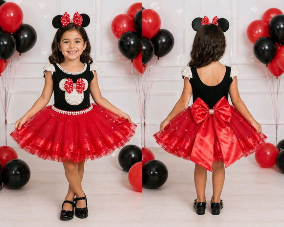 Fantasia Minnie Luxo. Tamanho 3 a 6 Anos.
