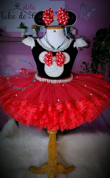 Fantasia Minnie Luxo. Tamanho 3 a 6 Anos.