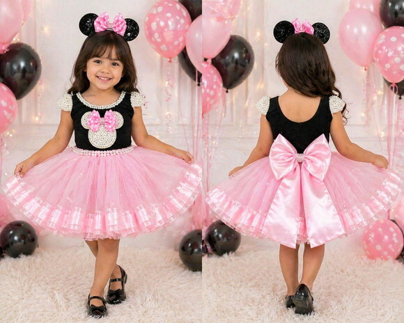 Fantasia Minnie Luxo. Tamanho 3 a 6 Anos.