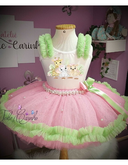 Fantasia Tema safari Rosa. Tamanho 1 até 3 Anos.