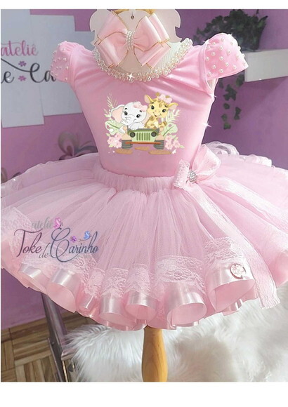 Fantasia Tema safari Rosa. Tamanho 1 até 3 Anos.