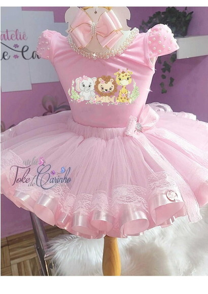 Fantasia Tema safari Rosa. Tamanho 1 até 3 Anos.