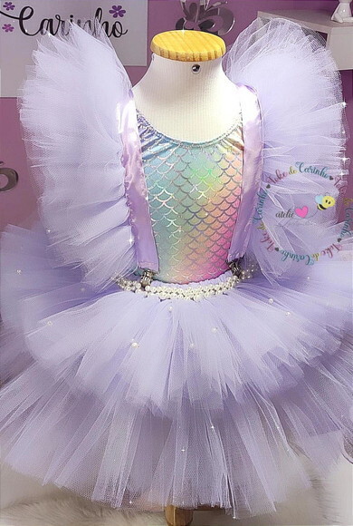 Fantasia Tutu Sereia Luxo . Tamanho 3 até 6 Anos.