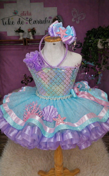 Fantasia Tutu Sereia Luxo . Tamanho 7 até 10 Anos.