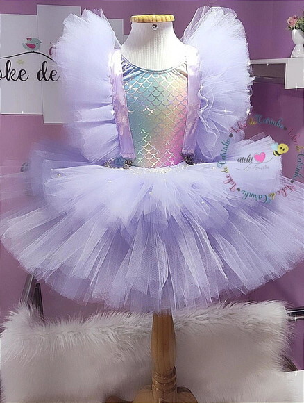 Fantasia Tutu Sereia Luxo . Tamanho 8 ou 10 Anos.