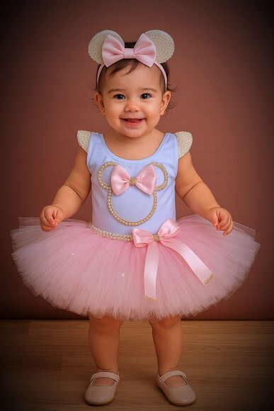 Fantasia/look minnie Rosa . Tamanho 1 ou 2 Anos
