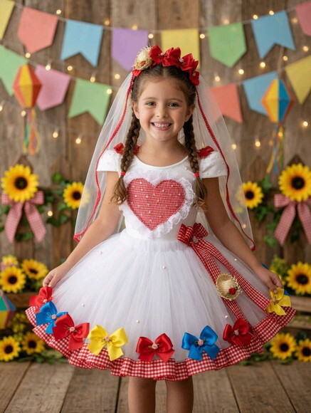 Look noivinha Festa Junina. Tamanho 3 até 6 Anos.