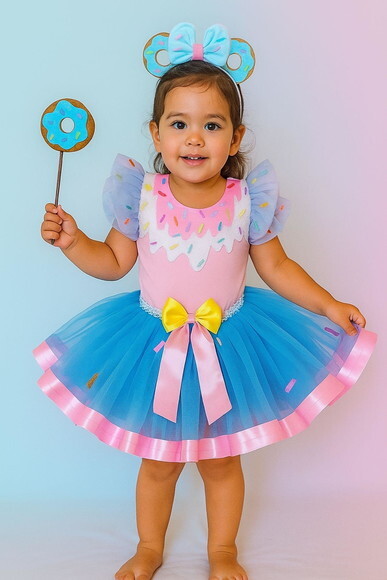 Look Fantasia Tema confeitaria. Tamanho 3 até 6 Anos.