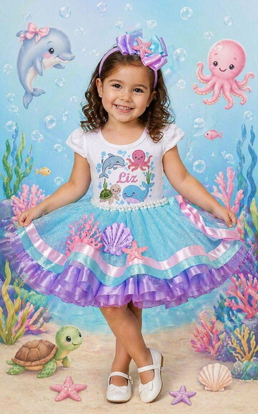 Look Tema fundo do Mar/sereia . Tamanho 3 até 6 Anos.