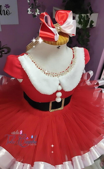 Look/fantasia Natalina (mamãe Noel). 1 ou 2 Anos.