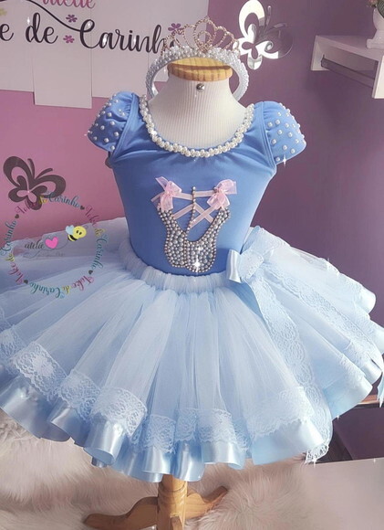 Look/figurino bailarina + Tiara Luxo Tamanho 3 até 6 Anos