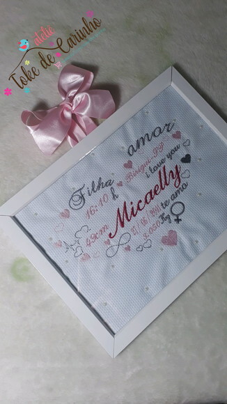 Quadro Dados Nascimento Bebê Bordado.