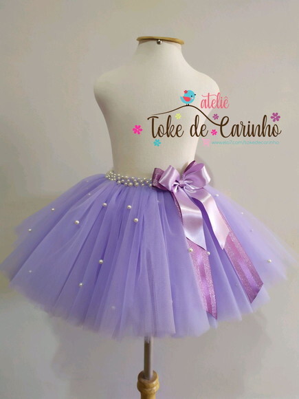 Saia Tutu Lilás Pérolas. Tamanho 1 a 4 Anos.
