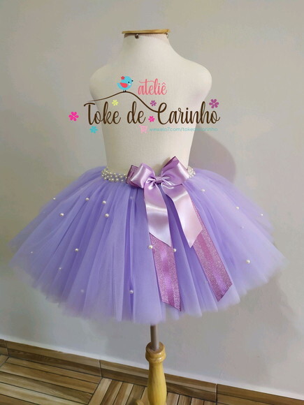 Saia Tutu Lilás Pérolas. Tamanho 1 a 4 Anos.