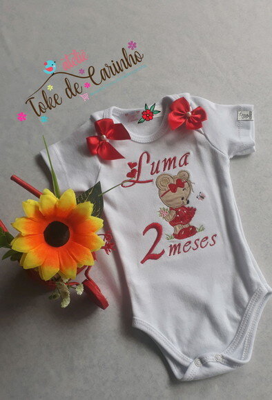 Body Mesversário Bordado Personalizado.