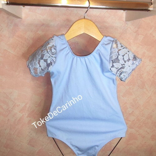Collant/body Bailarina Manga Renda. Tamanho 1 ao 14.