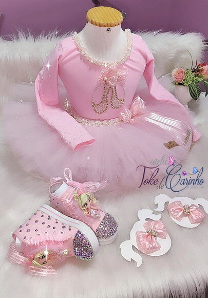 Fantasia Bailarina + Tênis. Tamanho 1 ou 2 Anos.