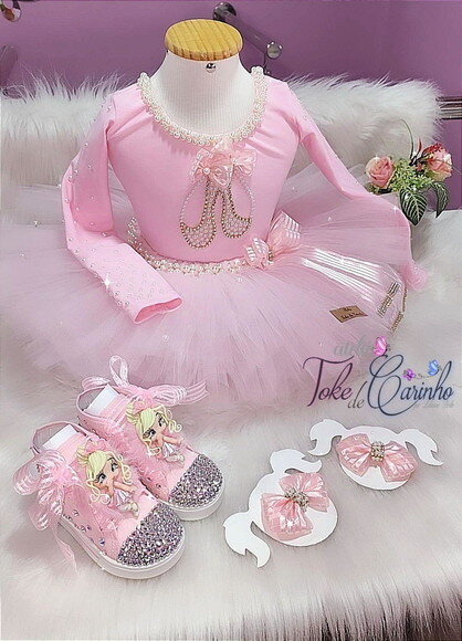 Fantasia Bailarina + Tênis. Tamanho 1 ou 2 Anos.