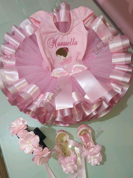 Fantasia Infantil Completa "bailarina". Tamanho 1 ou 2 .