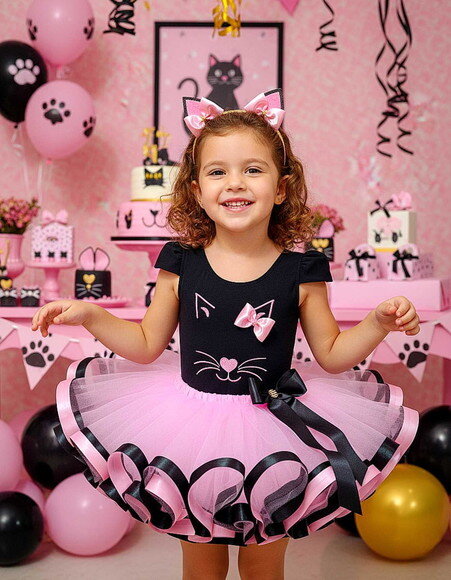 Fantasia Infantil Tema "gatinha". Tamanho 3 até 6 Anos.