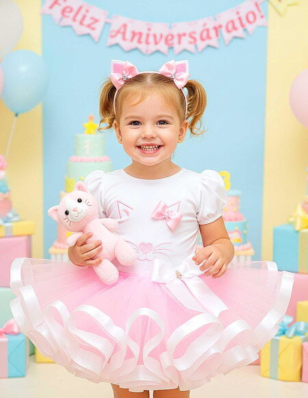 Fantasia Infantil Tema "gatinha". Tamanho 3 até 6 Anos.
