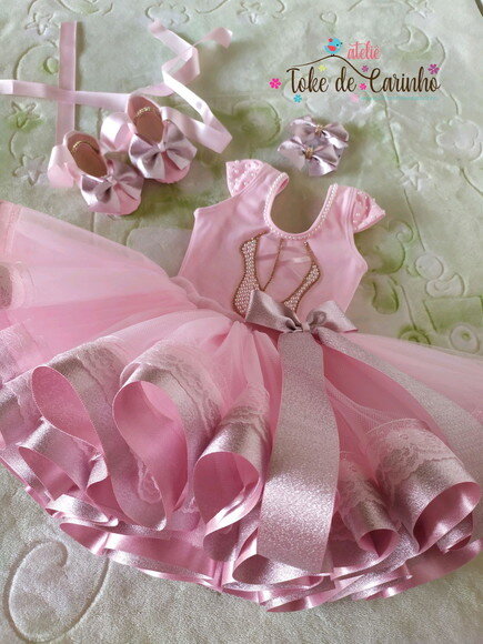 Fantasia Luxo bailarina 5 Peças. Tamanho 1 ou 2 Anos.