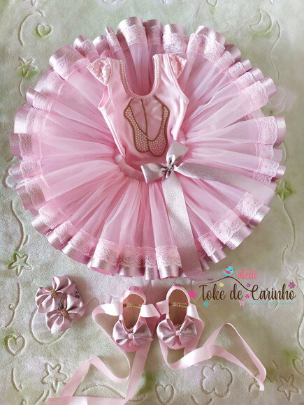 Fantasia Luxo bailarina 5 Peças. Tamanho 1 ou 2 Anos.